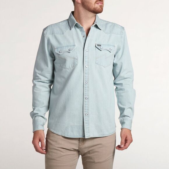 Howler Brothers Dust Up Denim Snap Shirt Men's Size Small Garth Light Wash NWT - Picture 1 of 9